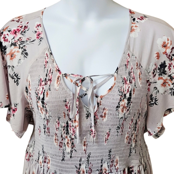 TORRID Plus Size Floral Lilac Smocked Front Tie Challis Skater Dress Size 3X - Picture 3 of 13